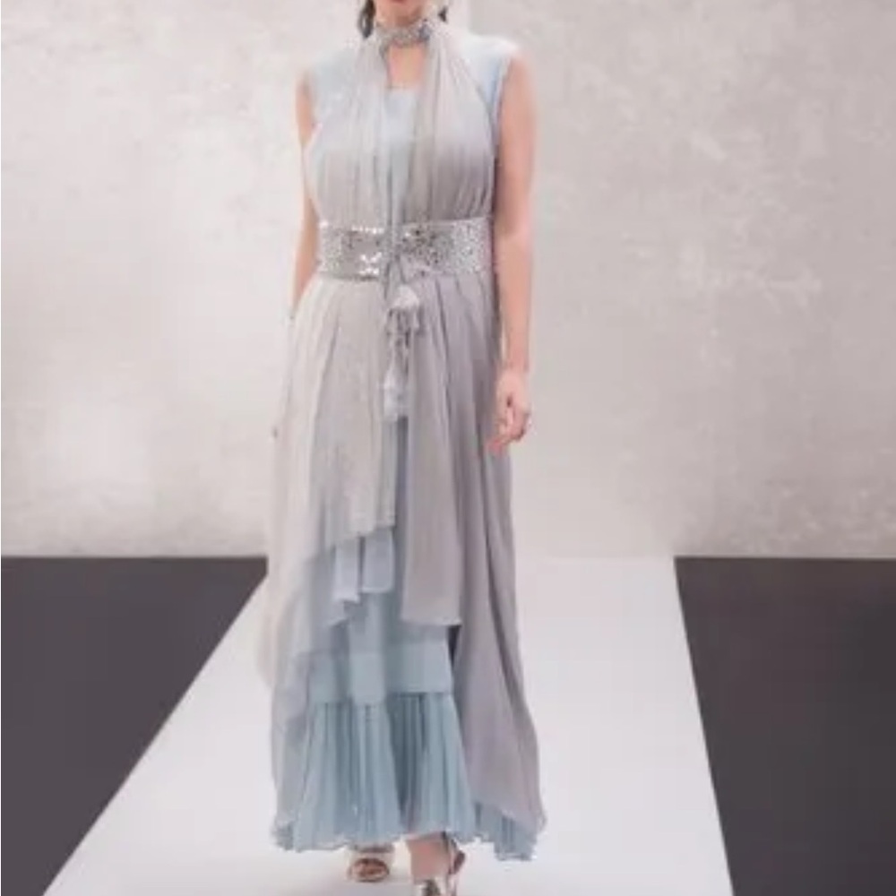 Sleeveless 2 Piece Gray & Blue Layered Dress